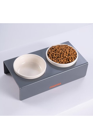 Antrasit İkili Seramik-pleksi Mama Ve Su Kabı-kedi Köpek Mama Su Kabı