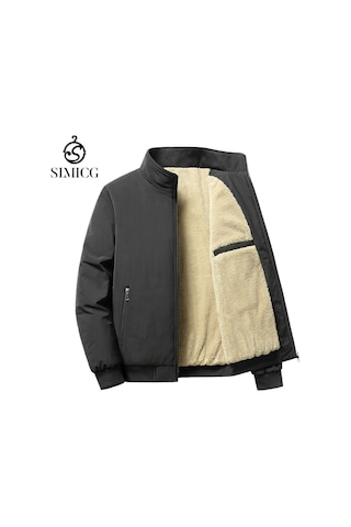 Fleece-lined, Thickened Stand-up Collar Casual Men's Jacket Siyah