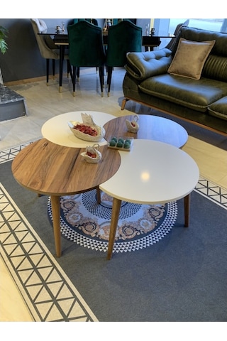 Orta Sehpa 4Lü Zigon Rüzgar Gülü Ceviz Krem