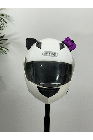Motor & Motosiklet Mor Fiyonklu Siyah Kedi Kulak Kask Dış Aksesuarı Diğer