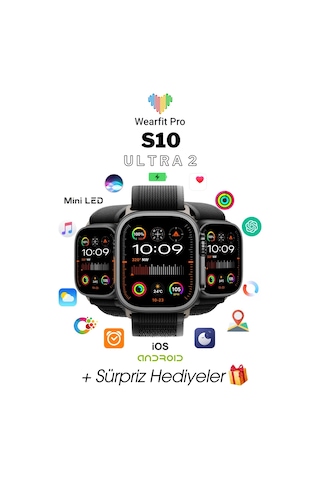Wearfitpro Wearfit S10 Ultra 2 7 Kordonlu Akıllı Kol Saati Miniled Ekran Siyah 49mm
