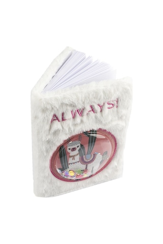 Studi Peluş Defter - Lama Desen / Beyaz