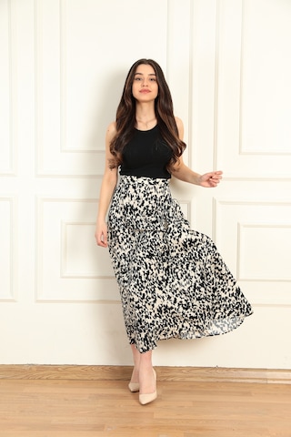 Modaplaza Kadın Desenli Etek 8003- Çok Renkli K24MBGD8003ETKSİYAH EKR Siyah - Ekru