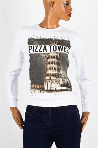 Pisa Kulesi Unisex Pamuklu Slim Fit Sweatshirt Small