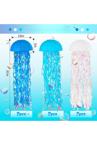 Jeemson Mavi Seri Yarı Daire Renkli Zarsı Fenerler - Doğum Günü Dekorasyonu - 6 Adet Set Diğer