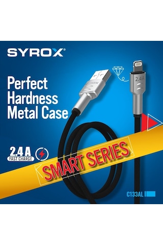 Syrox C133AL 2.4A Lightning Örgü Şarj Data Kablosu