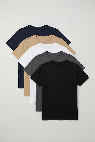 Mero Life Unisex Siyah-beyaz-lacivert-antrasit-bej Slim Fit Bisiklet Yaka %100 Pamuk 5'li Basic Tişört Seti