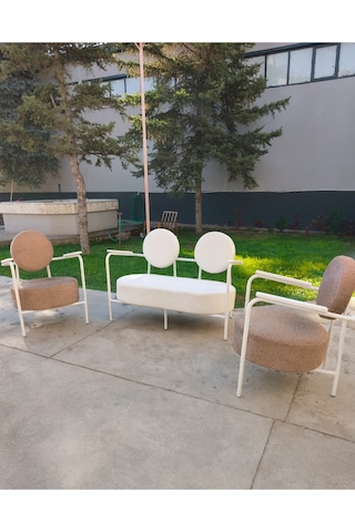 Azra Mobilya Venüs Koltuk Takımı Beyaz İskelet Modern Koltuk Seti Ofis Ve Ev Kullanımı Soft Kumaş Açık Kahverengi