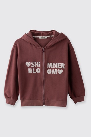 Panço Kız Çocuk Fermuarlı Bordo Sweatshirt Kırmızı