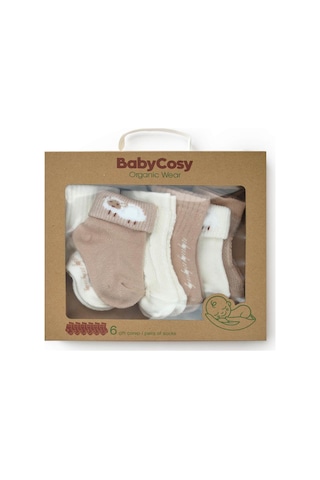 Babycosy Organic Wear Bebek 6'lı Kuzu Detaylı Çorap %100 Organik Pamuk, Bebek - Yenidoğan - Csyc1005 Ekru