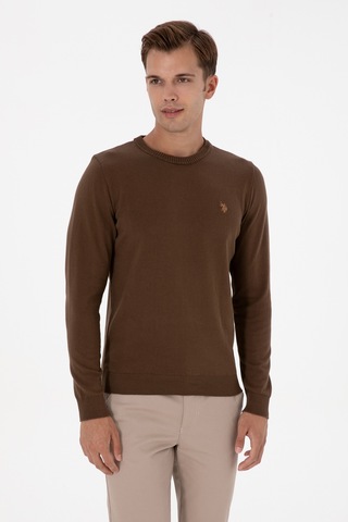 U.S. Polo Assn. Erkek Slim Fit Bisiklet Yaka Kahverengi Basic Kazak 50313713-VR029