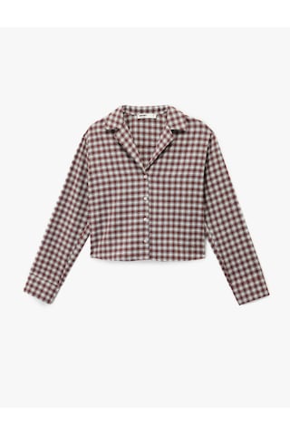 Koton Uzun Kollu Gömlek Yaka Oversize Crop Ekoseli Pijama Üstü Bordo Desenli 6wlk50050mw Bordo Desenli