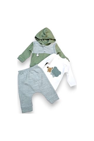 Ayıcıklı Hırkalı Erkek Bebek Takım Yeşil
