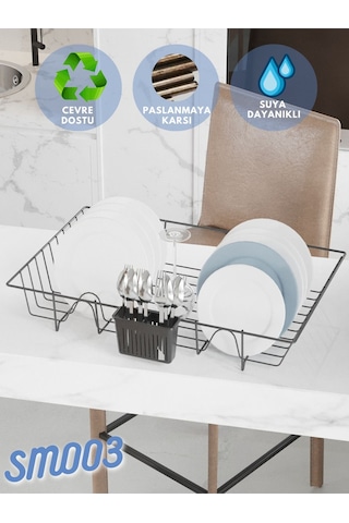 Suntel Suntel Mat Siyah Tek Katlı Bulaşıklık Tabaklık