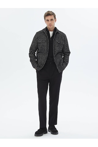 Kip Siyah Kareli Regular Fit Dokuma Yün Karışımlı Overshırt Siyah