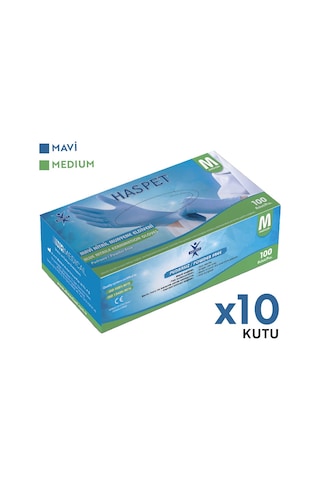 Haspet Nitril Muayene Eldiveni 100'lü M Orta Boy Mavi 10 Kutu