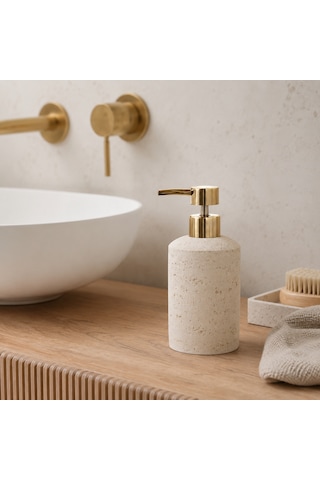 The Voguemaxima Bej Taş Dokulu Sıvı Sabunluk Gold Pompalı 7x17 Cm