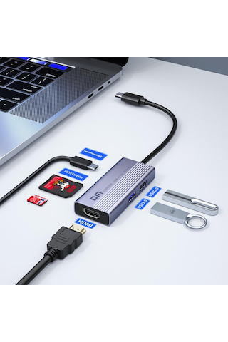 Dm Chb059 Type-c To 4k Hdmı 2 Usb-a Pd 60w Sd Ve Micro Sd Kart Okuyucu Çoklayıcı Hub
