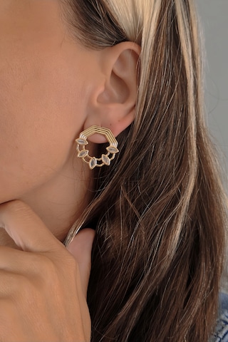 Mirror Damla Çiçek Figür Altıgen Model Çelik Küpe Gold