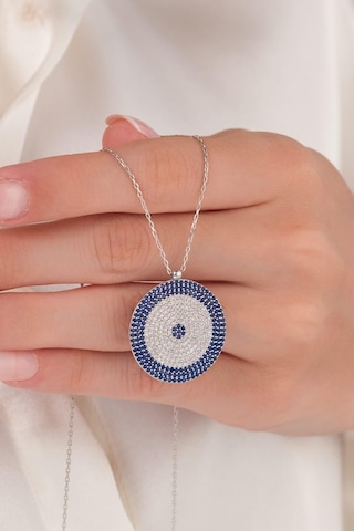 25 Mm Gümüş Mavi Lacivert Zirkon Taşlı Göz Nazar Boncuğu Boncuklu Kolye