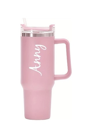 Brightnova Customizable Tumbler 40oz Paslanmaz Celik Termos Matara Pink Dz0004 Kapak Ve Pipetli Kişiselleştirilebilir Hediye 07 Beyaz