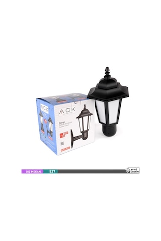 ACK Perge Bahçe Aydınlatması E27 Dekoratif Duvar Armatür 42cm Siyah