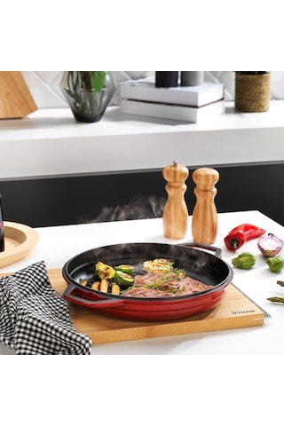 Guss Chef Döküm Yuvarlak Grill Tava Çift Kulplu 28cm-1 Parça Açık Bakır