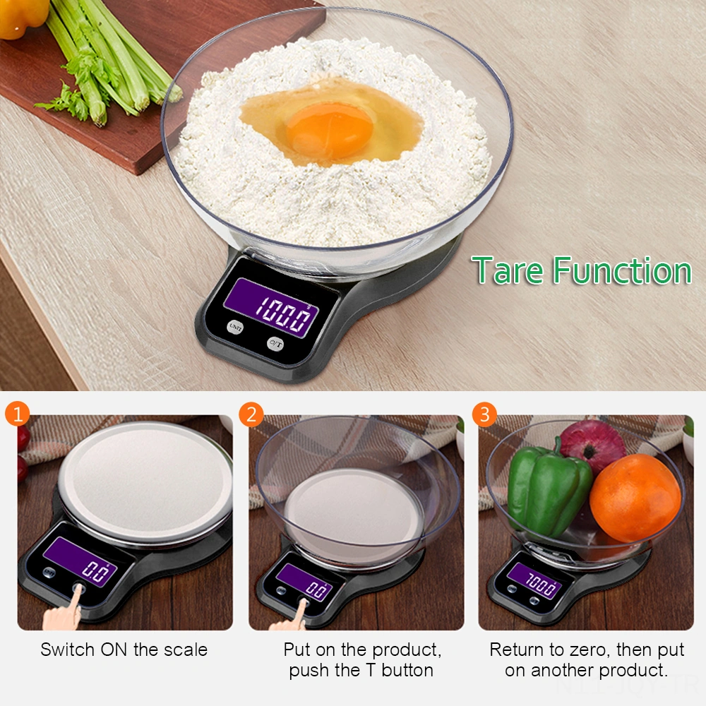 Youmex Ev Mutfak Dijital Terazi, Paslanmaz Çelik Tabla, 5kg/1g Hassasiyet, 770ml Kase, Lcd Ekran, Otomatik Kapatma, Siyah Pil Dahil Değil Siyah