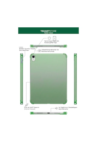 İpad 11. Nesil A16 Ve 10. Nesil 10.9" Uyumlu Kılıf A3355 A2696 Ultra İnce Standlı Kapak Açık Yeşil Kapaklı Kılıf