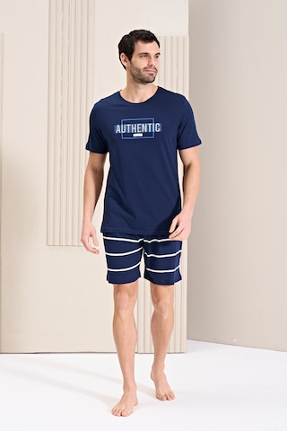 Over Sleep By Poleren Erkek Pijama Takımı Şortlu Kısa Kol Lacivert