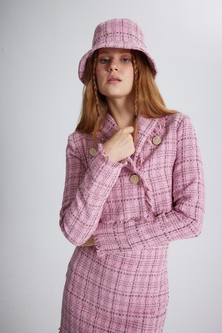 Holly Lolly Tüvit Kumaş Logolu Bucket Tweed Şapka Pembe