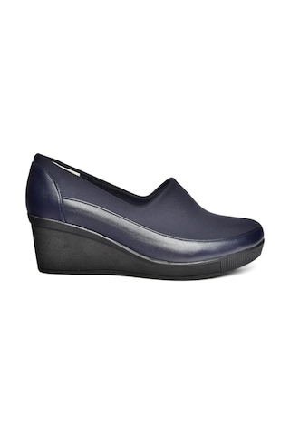 Fox Shoes R908059003 Lacivert Hakiki Deri Dolgu Topuklu Kadın Ayakkabı Lacivert