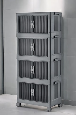 Evle Katlanabilir Modüler Dolap 4 Lü 54 Cm X 31,7 Cm X 127 Cm Antrasit