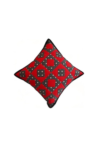 Patchwork El Yapımı Yastık Kırmızı Siyah Kırmızı
