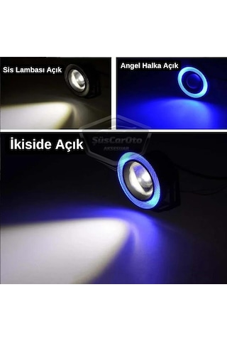 Ford Focus 3 2011-2014 Uyumlu Mercekli Angel Sis Farı Metal 76 Mm Buz Mavi Halkalı Gündüz Farı Angel Eyes 2 Adet