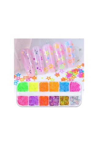 Neon Renkli Yıldızlar Tırnak Süsleme Folyo Pulları Mix Nail Art