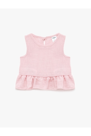Koton Bisiklet Yaka Kolsuz Fırfırlı Bluz Pembe 6smg60003aw Gül