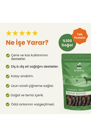 Kito Tavuk Boyun Çiğnemelik Köpek Ödül Maması%100 Doğal, Glutensiz, Organik 100 Gr Dog Treat