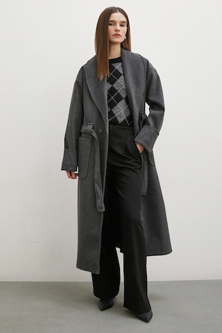 Kuşaklı Şal Yaka Kaban Antrasit