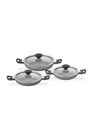 Papilla Fred 6 Parça 18-20-22 CM Granit Omlet Sahan Seti Gri