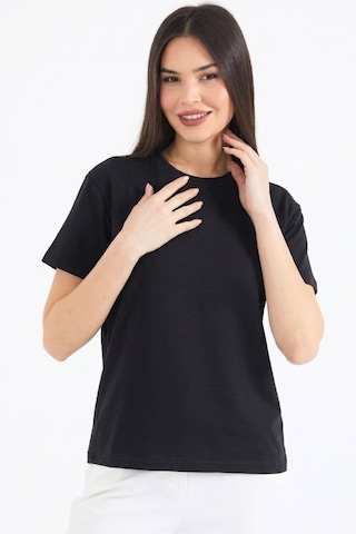 Thiff Gymwear Kadın Modal Kumaş Kısa Kolu Basic Tişört Siyah