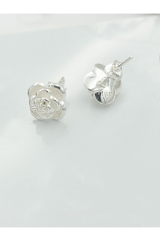 Brezza Lusso Jewelry Gümüş Bayan Küpe Gül Çiçek Bayan Gümüş Küpe