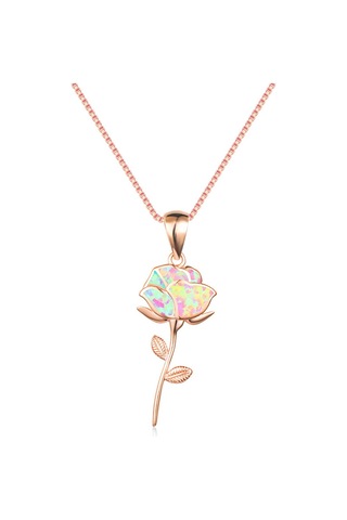 Beyaz Opal Çiçek Yaprak Kolye Gümüş