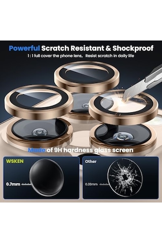 Wsken İphone 16 Pro/iphone 16 Pro Max Kamera Lens Koruyucu Çekimi Koruyun Kırılmaz Ultra Hd 9h Temperli Cam Kamera Ekran Koruyucu Metal Halka Kapak Filmi, Doğal Titanyum