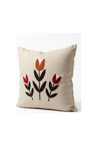 Punch Nakış Kırlent Kılıfı 2'li 40 Cm X 40 Cm Açık Kahverengi - Gri
