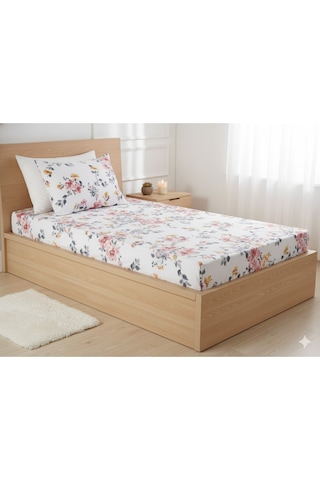 Makiteks %100 Pamuklu Çiçek Desenli 120x200+50x70 Cm Tek Kişilik Lastikli Çarşaf Takımı Çok Renkli