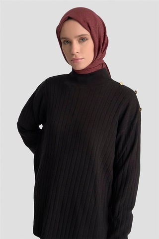 Armine Yüksek Yaka Triko Kazak 25kd6019 Siyah Siyah
