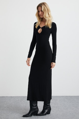 Ethıquet Lurvın Kadın Viscon Likralı Dekolte Yaka Vücüdü Saran Bodycon Maxi Siyah Elbise