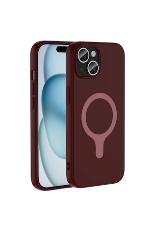 Maks Technology iPhone Uyumlu 15 Kılıf M-safe Şarj Özellikli Mkst Aris Silikon Kapak - Mürdüm