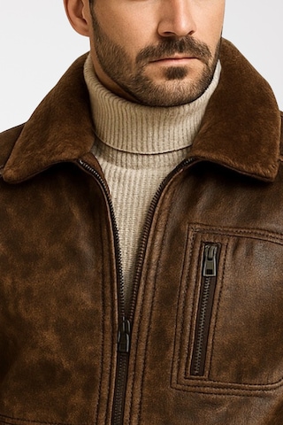 Derije Carlos Hakiki Deri Erkek Vintage Seyar Kürk Yaka Mont Kahverengi